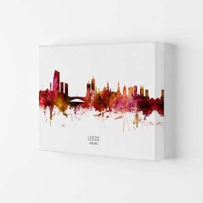 Leeds England Skyline Red City Name Print by Michael Tompsett Canvas