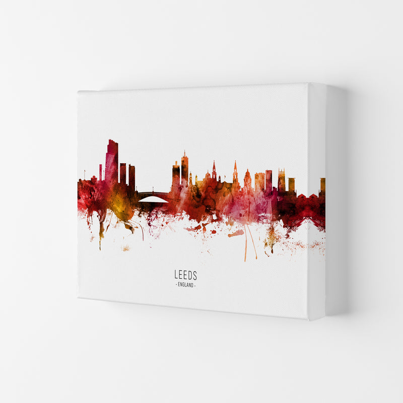 Leeds England Skyline Red City Name Print by Michael Tompsett Canvas