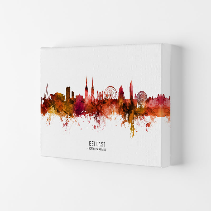 Belfast Northern Ireland Skyline Red City Name  by Michael Tompsett Canvas