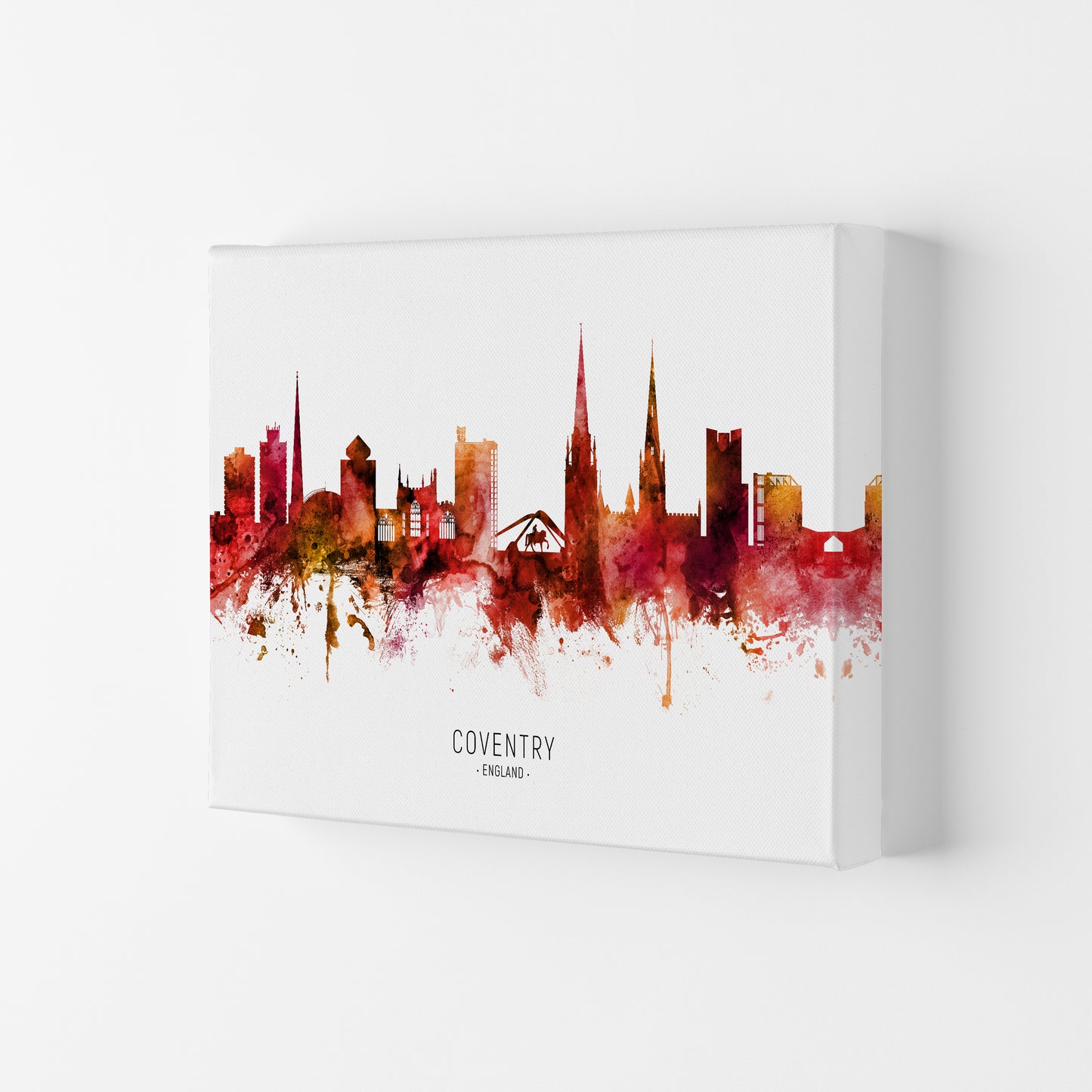 Coventry England Skyline Red City Name  by Michael Tompsett Canvas