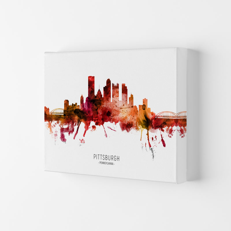 Pittsburgh Pennsylvania Skyline Red City Name  by Michael Tompsett Canvas