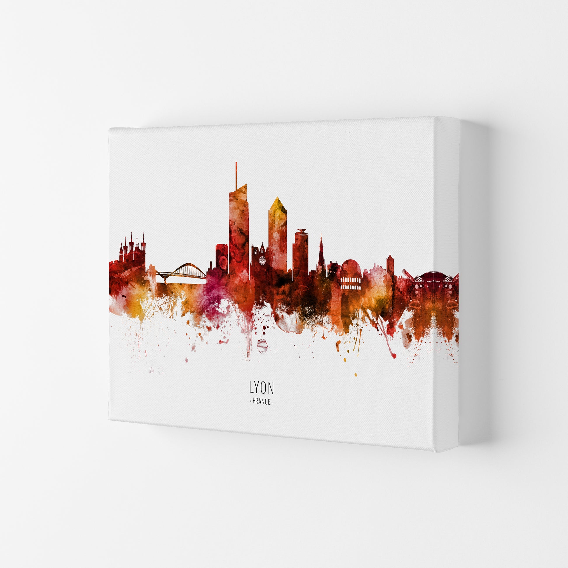 Lyon France Skyline Red City Name Print by Michael Tompsett Canvas