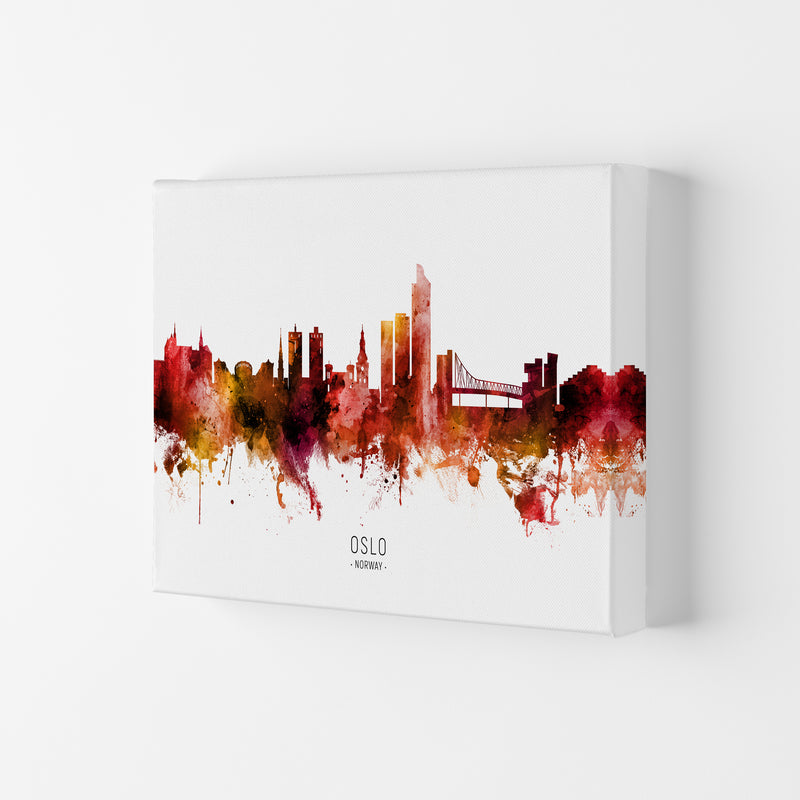 Oslo Norway Skyline Red City Name Print by Michael Tompsett Canvas