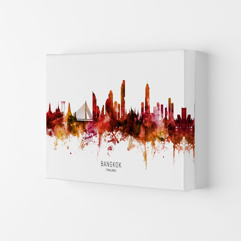 Bangkok Thailand Skyline Red City Name  by Michael Tompsett Canvas