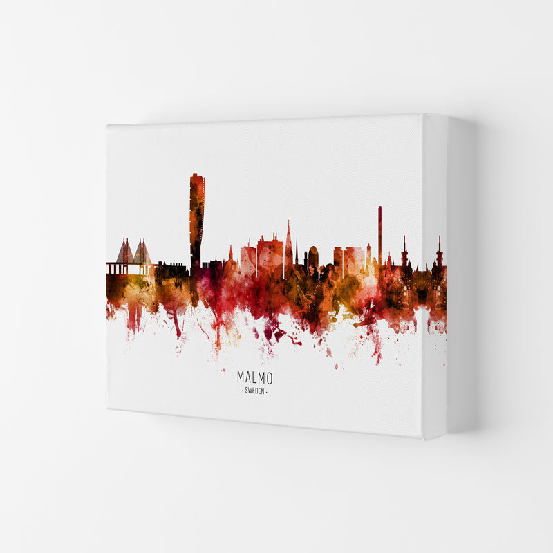 Malmo Sweden Skyline Red City Name Print by Michael Tompsett Canvas