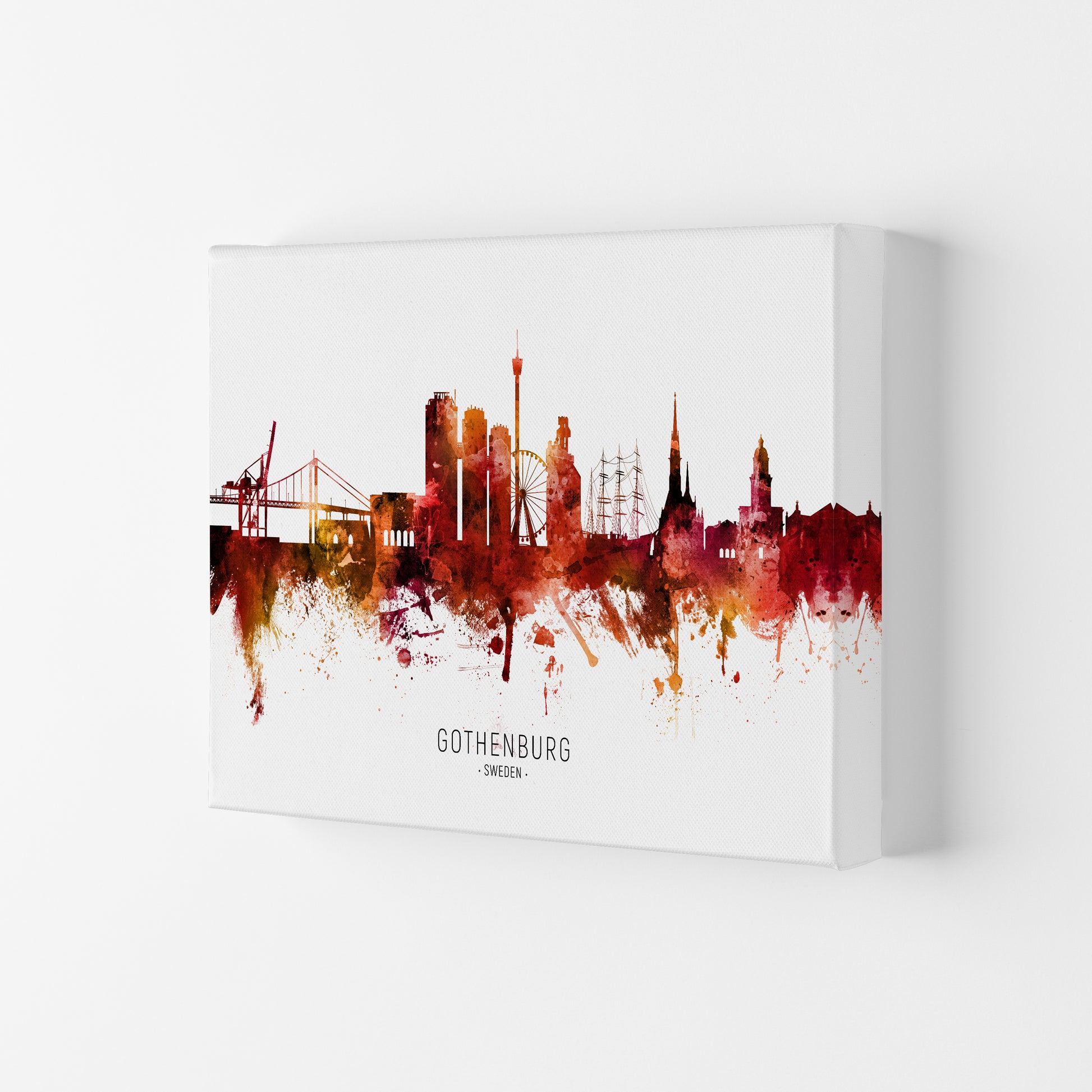 Gothenburg Sweden Skyline Red City Name  by Michael Tompsett Canvas