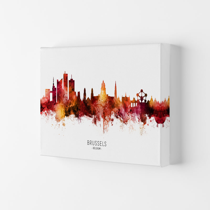 Brussels Belgium Skyline Red City Name  by Michael Tompsett Canvas