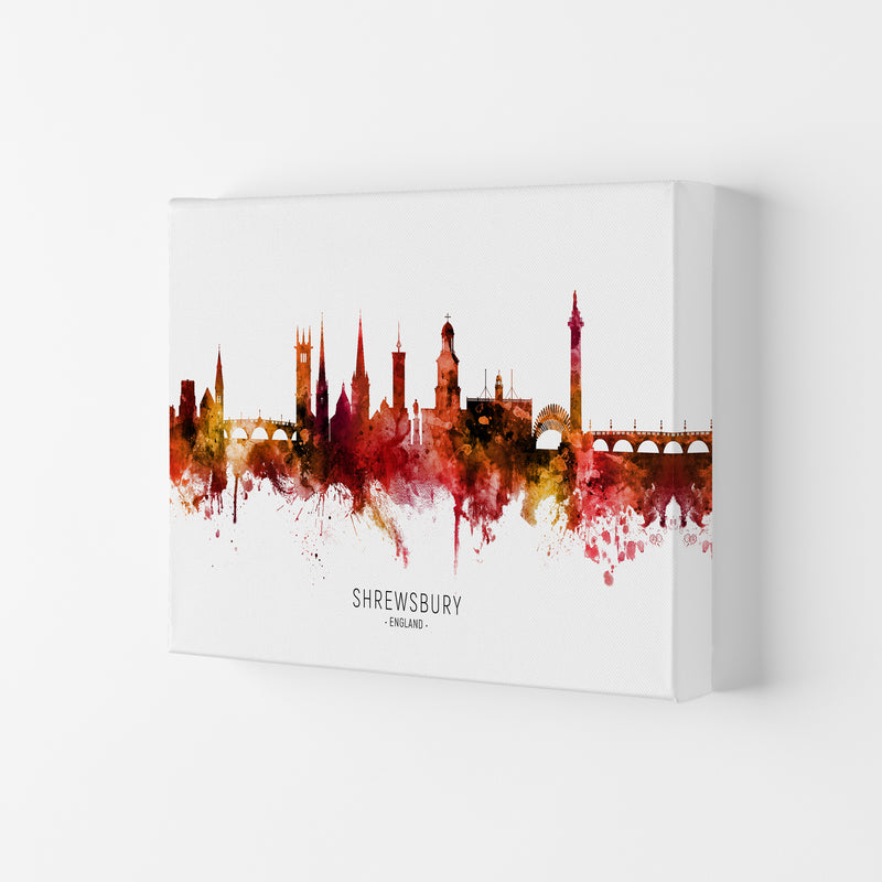 Shrewsbury England Skyline Red City Name  by Michael Tompsett Canvas