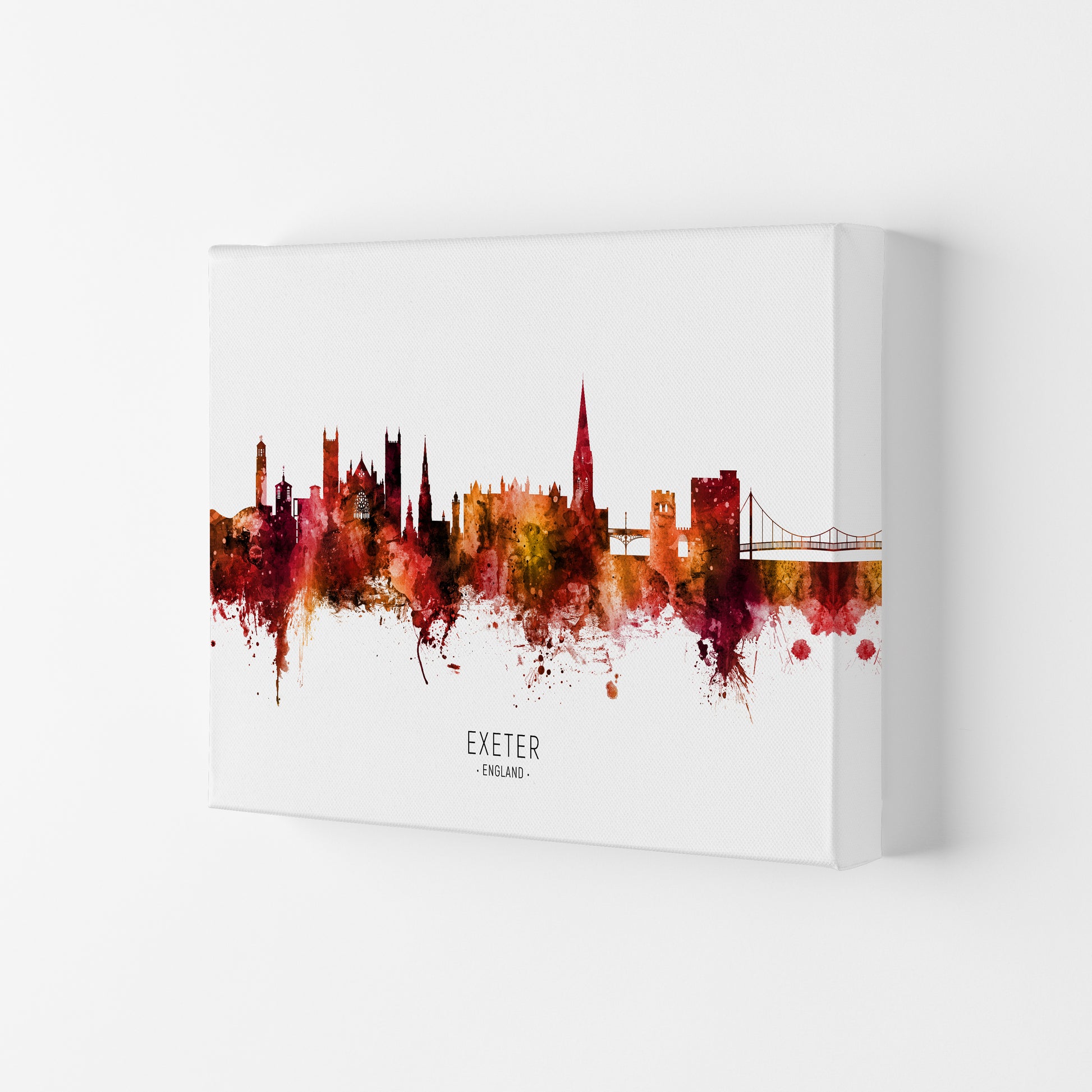 Exeter England Skyline Red City Name  by Michael Tompsett Canvas
