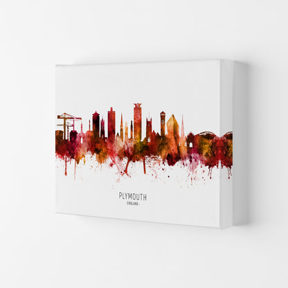 Plymouth England Skyline Red City Name  by Michael Tompsett Canvas