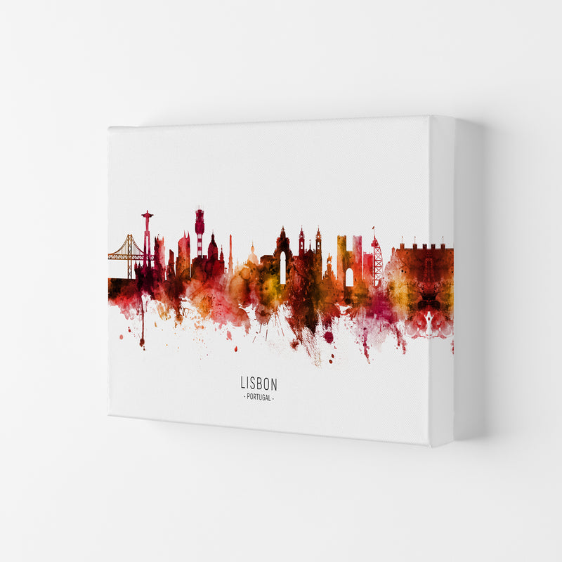 Lisbon Portugal Skyline Red City Name  by Michael Tompsett Canvas