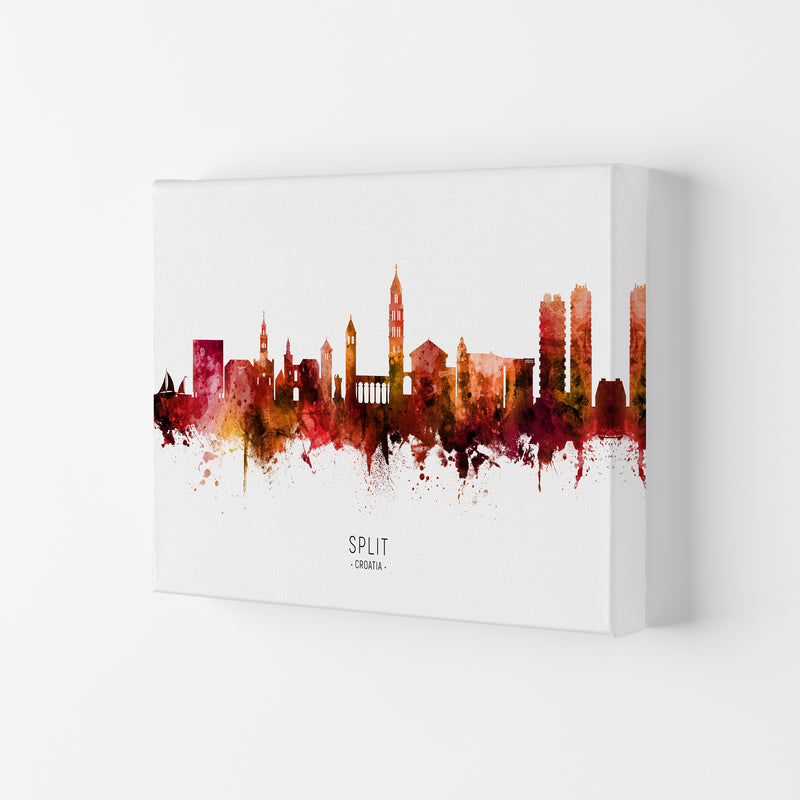 Split Croatia Skyline Red City Name Print by Michael Tompsett Canvas