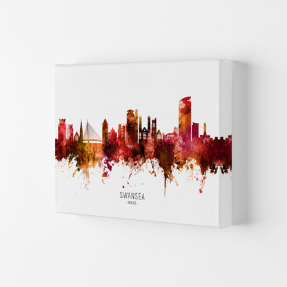 Swansea Wales Skyline Red City Name Print by Michael Tompsett Canvas