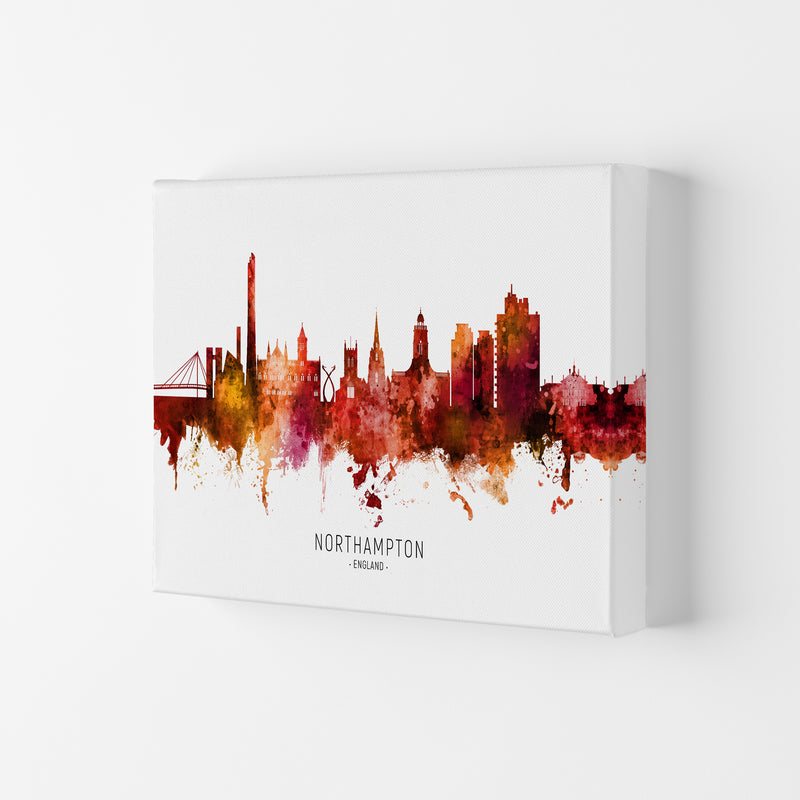 Northampton England Skyline Red City Name  by Michael Tompsett Canvas