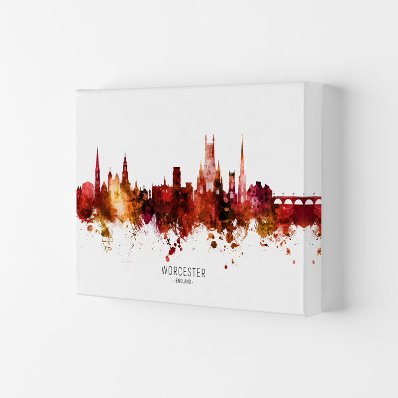 Worcester England Skyline Red City Name  by Michael Tompsett Canvas
