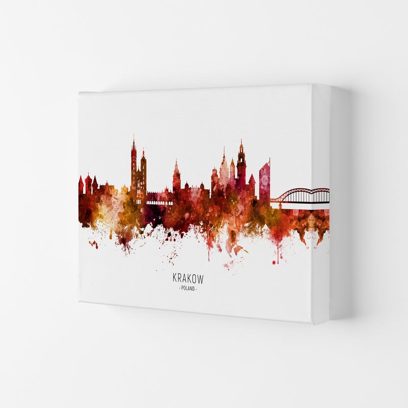 Krakow Poland Skyline Red City Name Print by Michael Tompsett Canvas