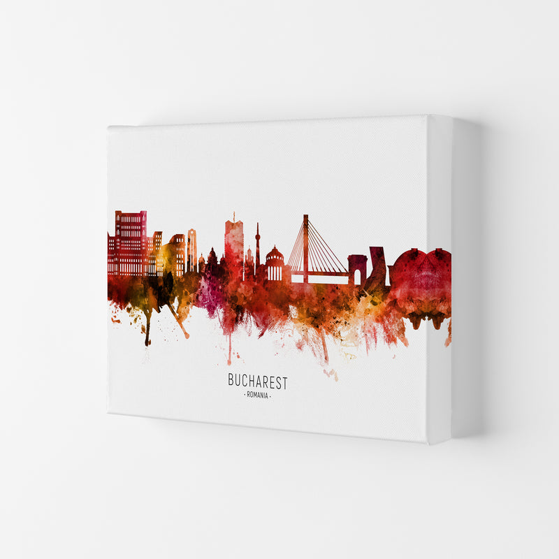 Bucharest Romania Skyline Red City Name  by Michael Tompsett Canvas