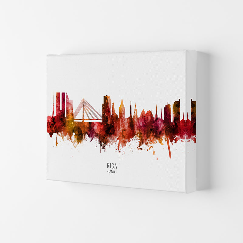 Riga Latvia Skyline Red City Name Print by Michael Tompsett Canvas