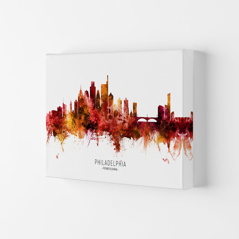 Philadelphia Pennsylvania Skyline Red City Name  by Michael Tompsett Canvas