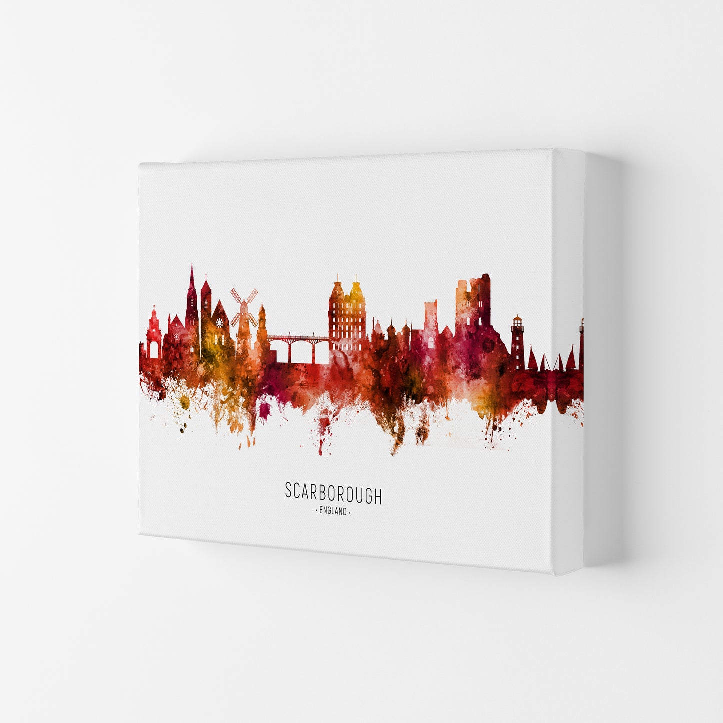 Scarborough England Skyline Red City Name  by Michael Tompsett Canvas