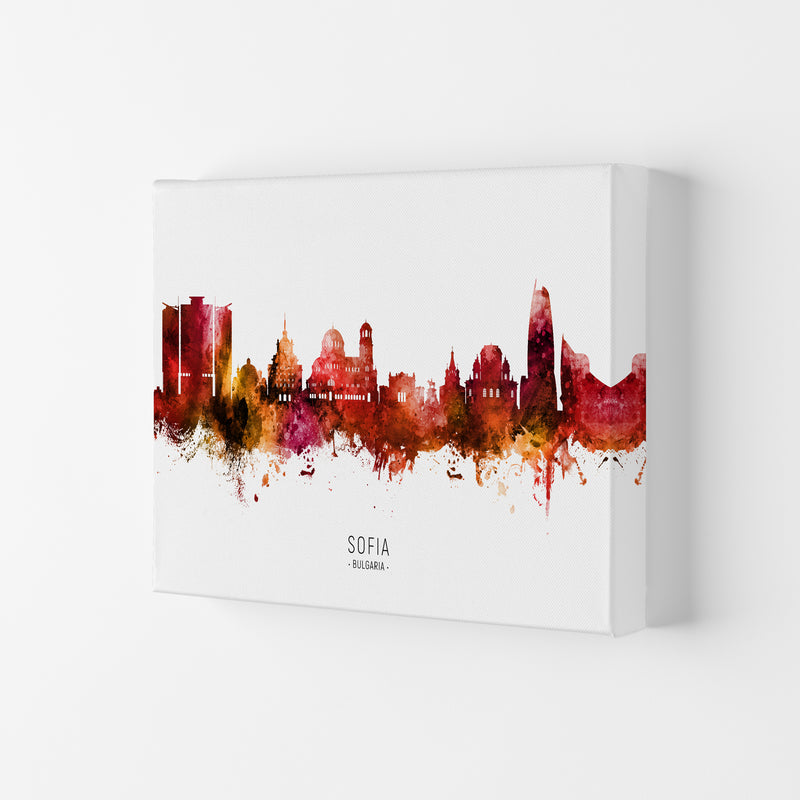 Sofia Bulgaria Skyline Red City Name  by Michael Tompsett Canvas
