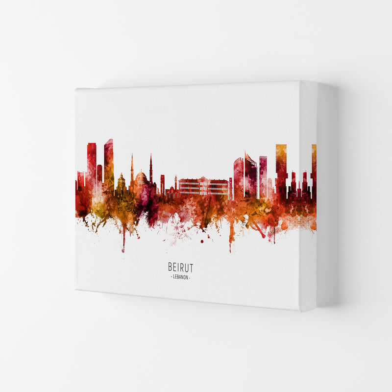 Beirut Lebanon Skyline Red City Name  by Michael Tompsett Canvas