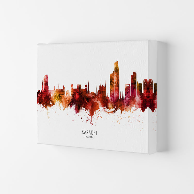 Karachi Pakistan Skyline Red City Name  by Michael Tompsett Canvas
