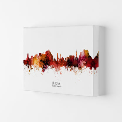 Jersey Channel Islands Skyline Red City Name  by Michael Tompsett Canvas