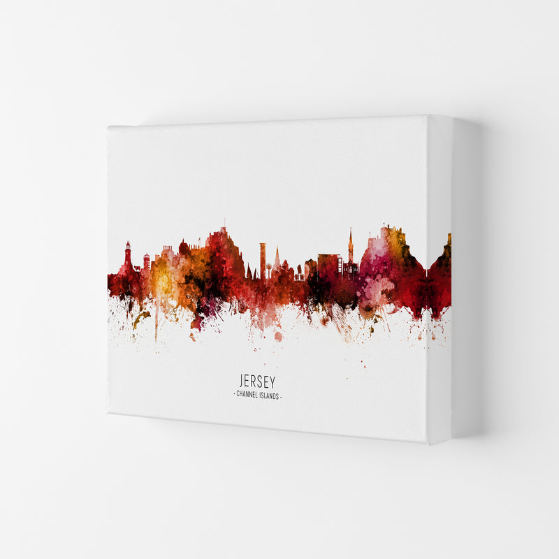 Jersey Channel Islands Skyline Red City Name  by Michael Tompsett Canvas