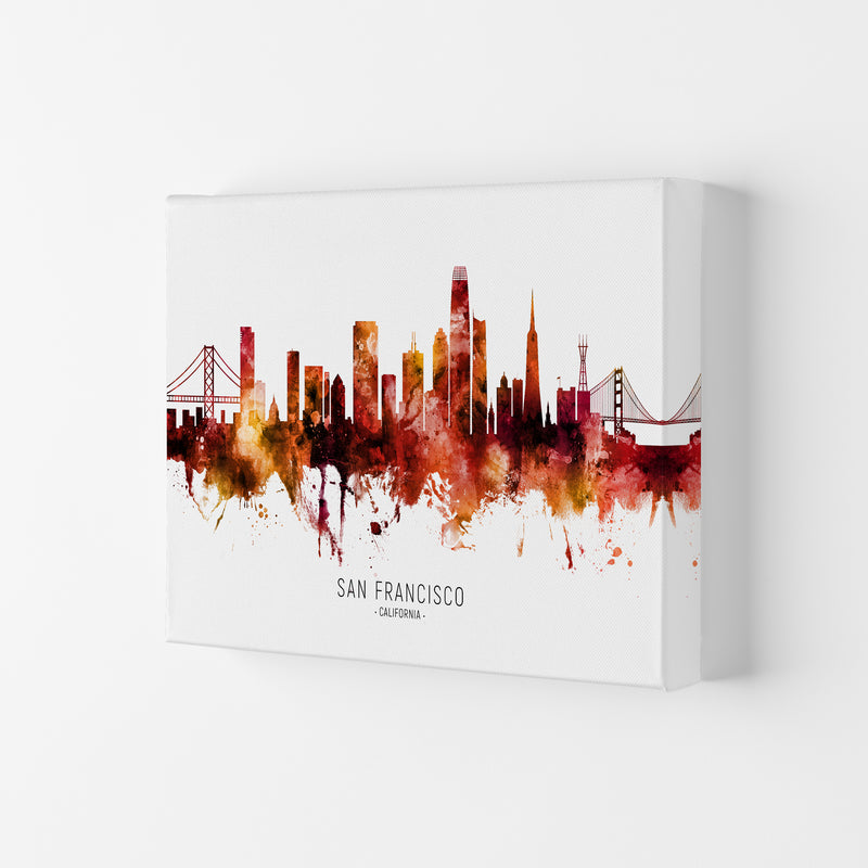 San Francisco California Skyline Red City Name  by Michael Tompsett Canvas