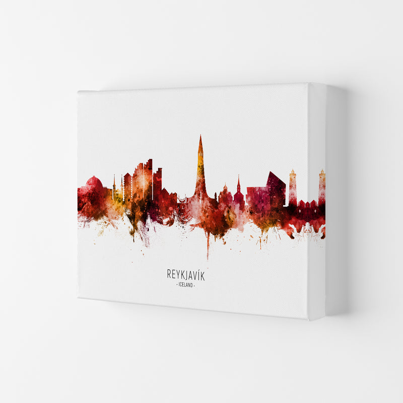 Reykjavik Iceland Skyline Red City Name  by Michael Tompsett Canvas