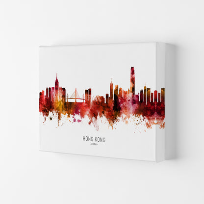 Hong Kong China Skyline Red City Name  by Michael Tompsett Canvas