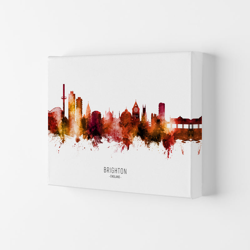 Brighton England Skyline Red City Name  by Michael Tompsett Canvas