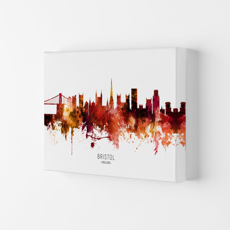 Bristol England Skyline Red City Name  by Michael Tompsett Canvas