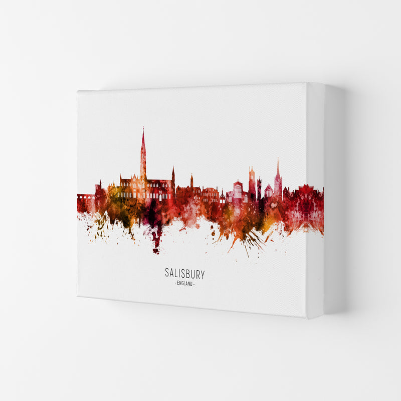 Salisbury England Skyline Red City Name  by Michael Tompsett Canvas