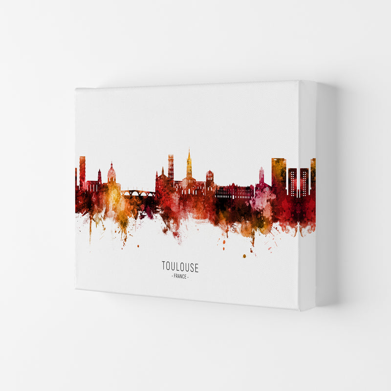 Toulouse France Skyline Red City Name  by Michael Tompsett Canvas