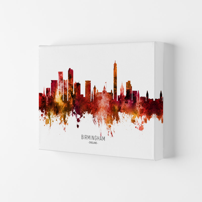 Birmingham England Skyline Red City Name  by Michael Tompsett Canvas
