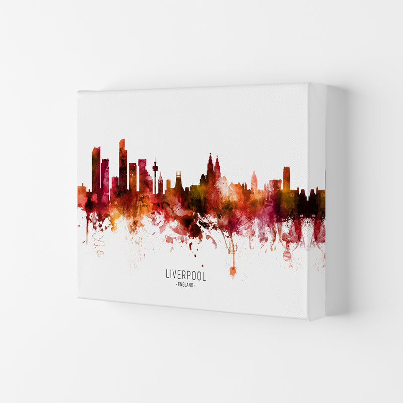 Liverpool England Skyline Red City Name  by Michael Tompsett Canvas