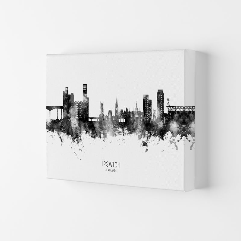 Ipswich England Skyline Black White City Name  by Michael Tompsett Canvas