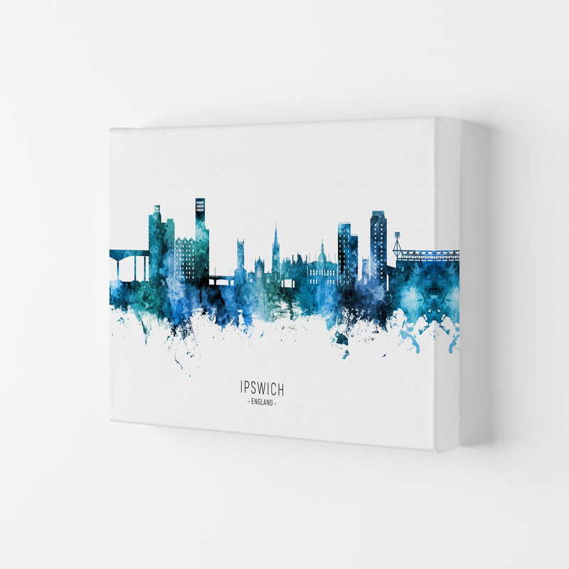 Ipswich England Skyline Blue City Name  by Michael Tompsett Canvas