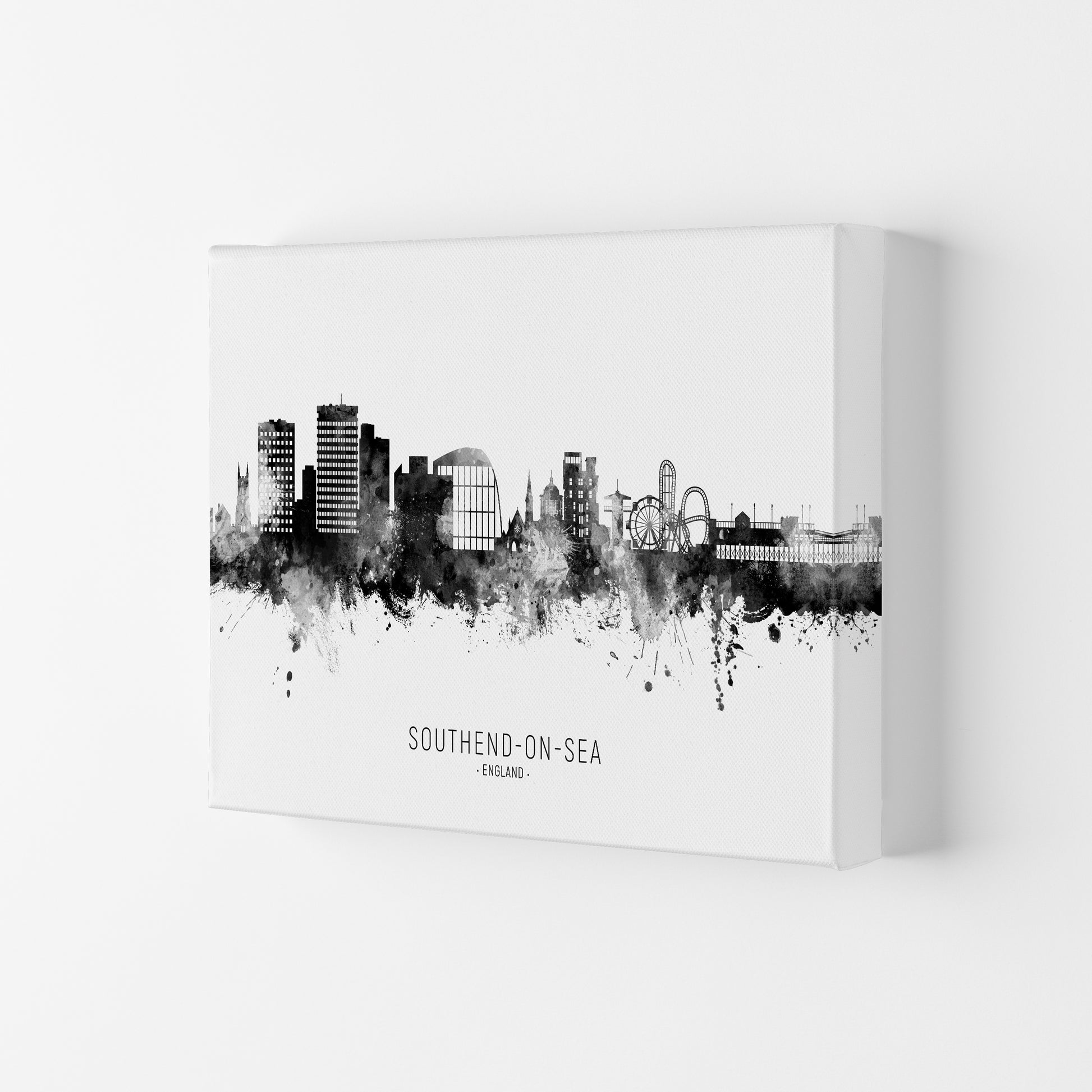 Southend-On-Sea England Skyline Black White City Name  by Michael Tompsett Canvas