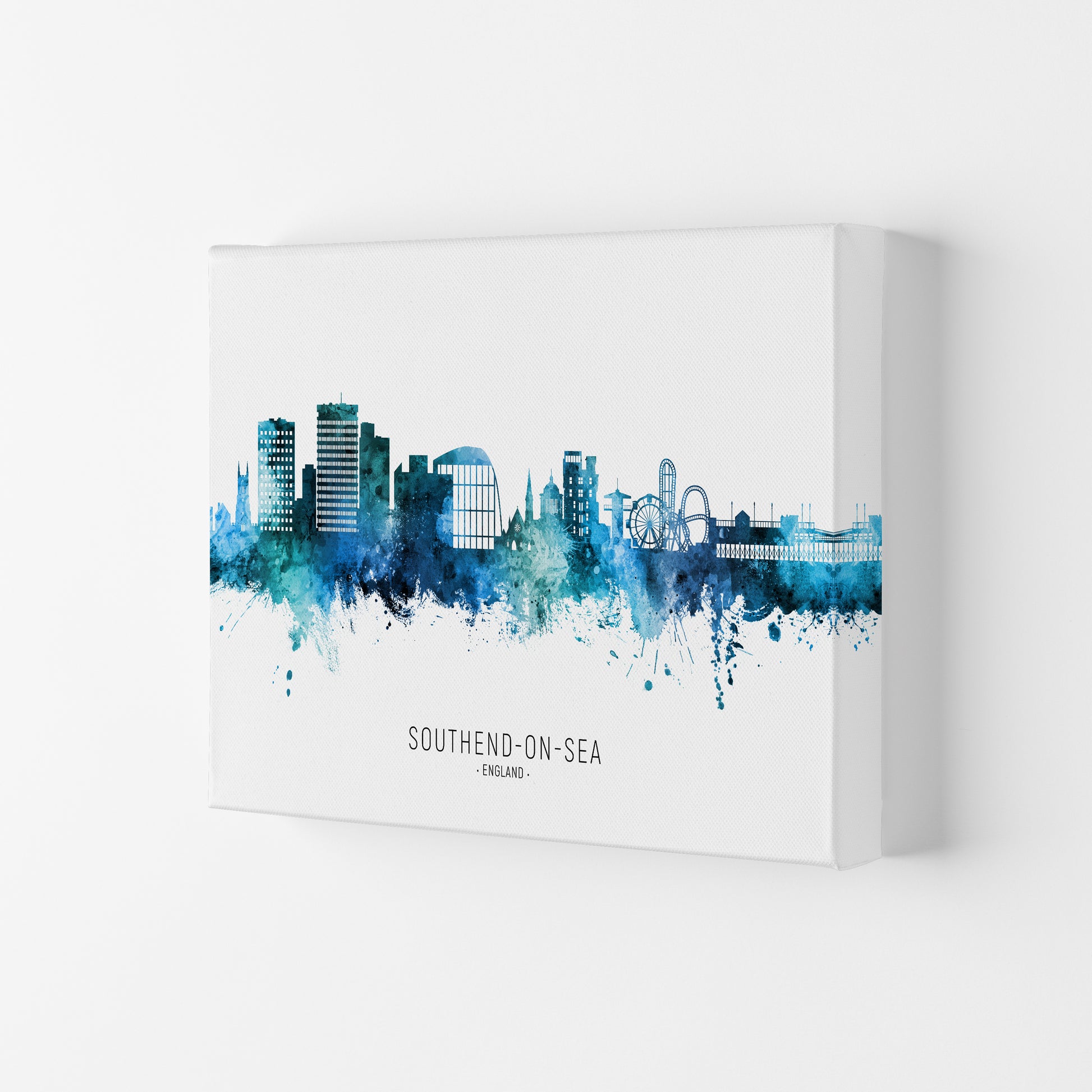 Southend-On-Sea England Skyline Blue City Name  by Michael Tompsett Canvas