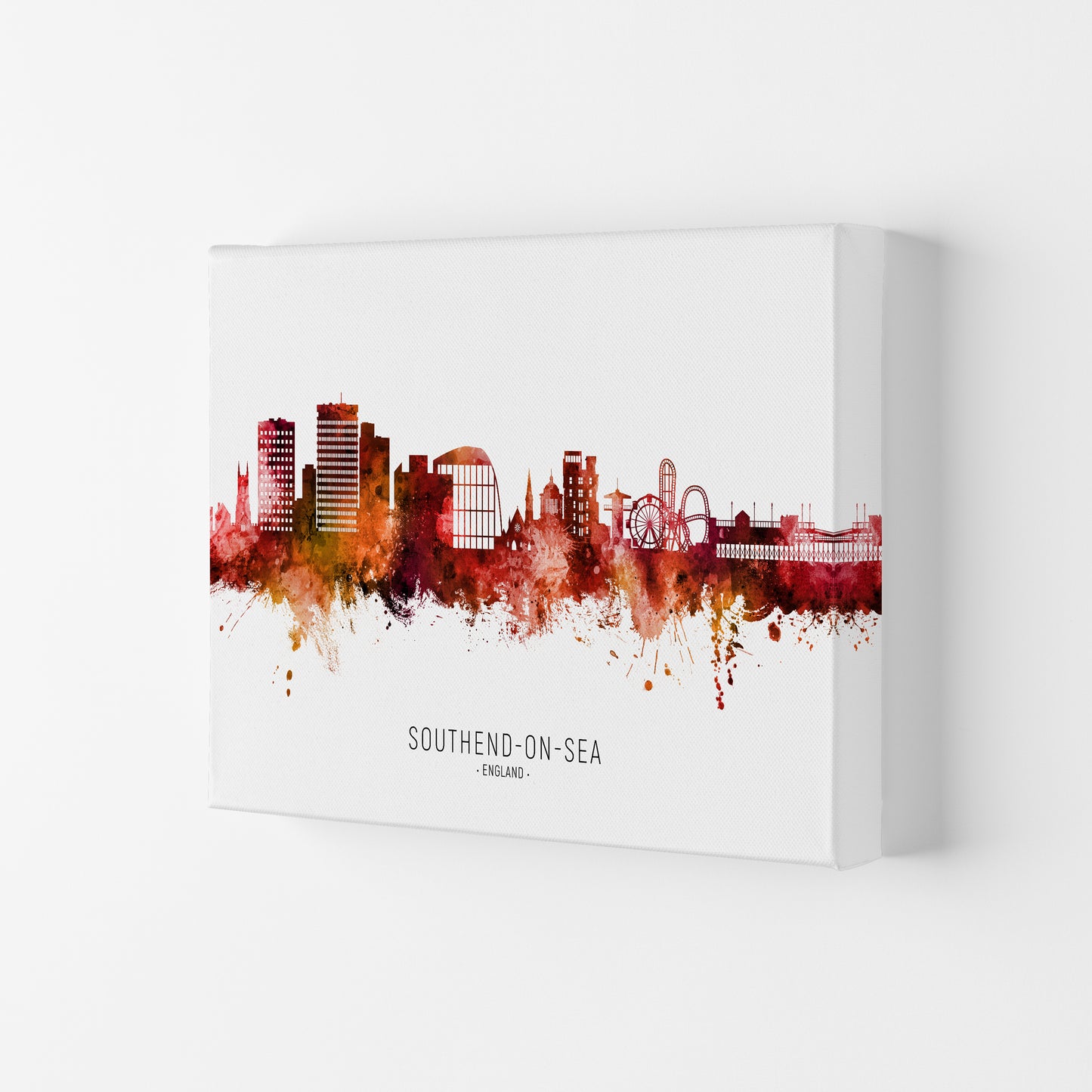 Southend-On-Sea England Skyline Red City Name  by Michael Tompsett Canvas