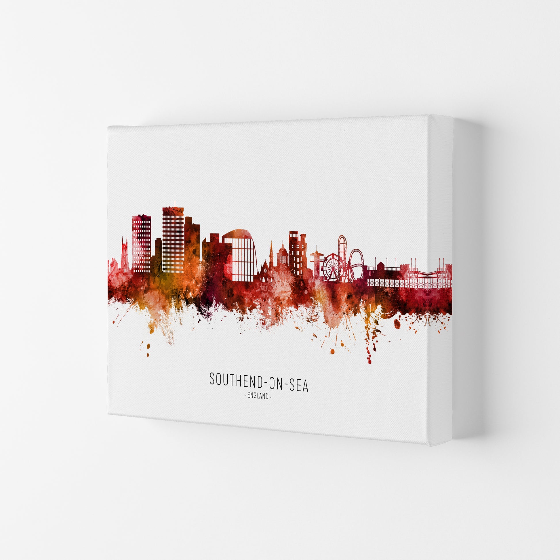 Southend-On-Sea England Skyline Red City Name  by Michael Tompsett Canvas