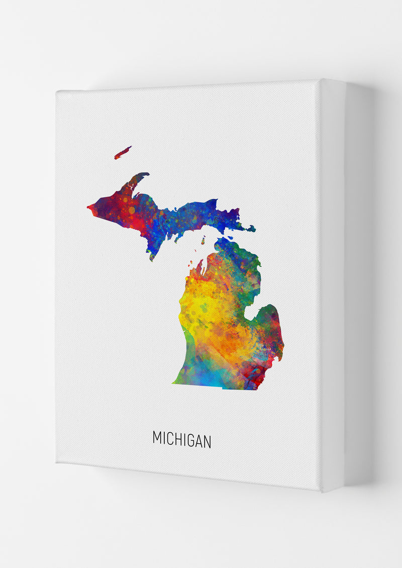 Michigan Watercolour Map Art Print by Michael Tompsett Canvas