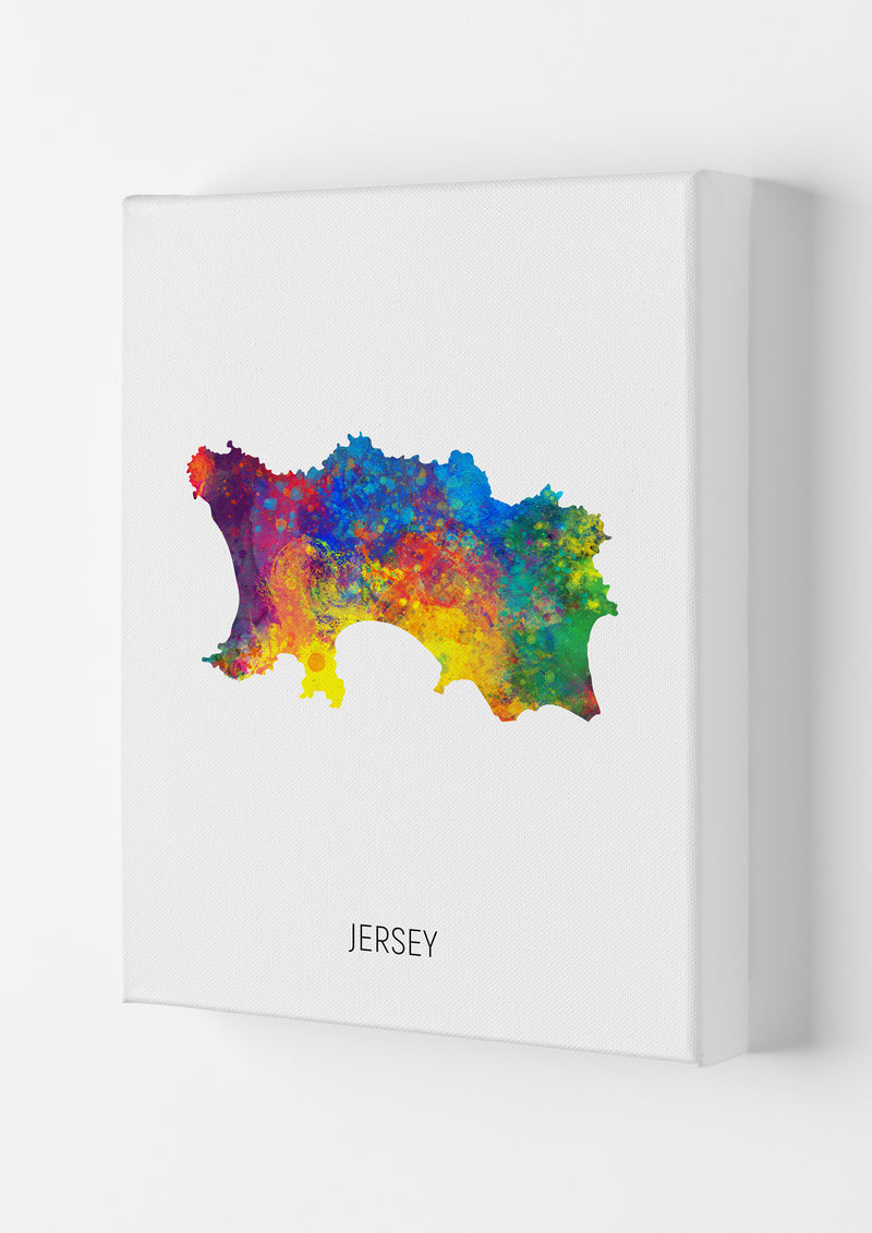 Jersey Watercolour Map Art Print by Michael Tompsett Canvas