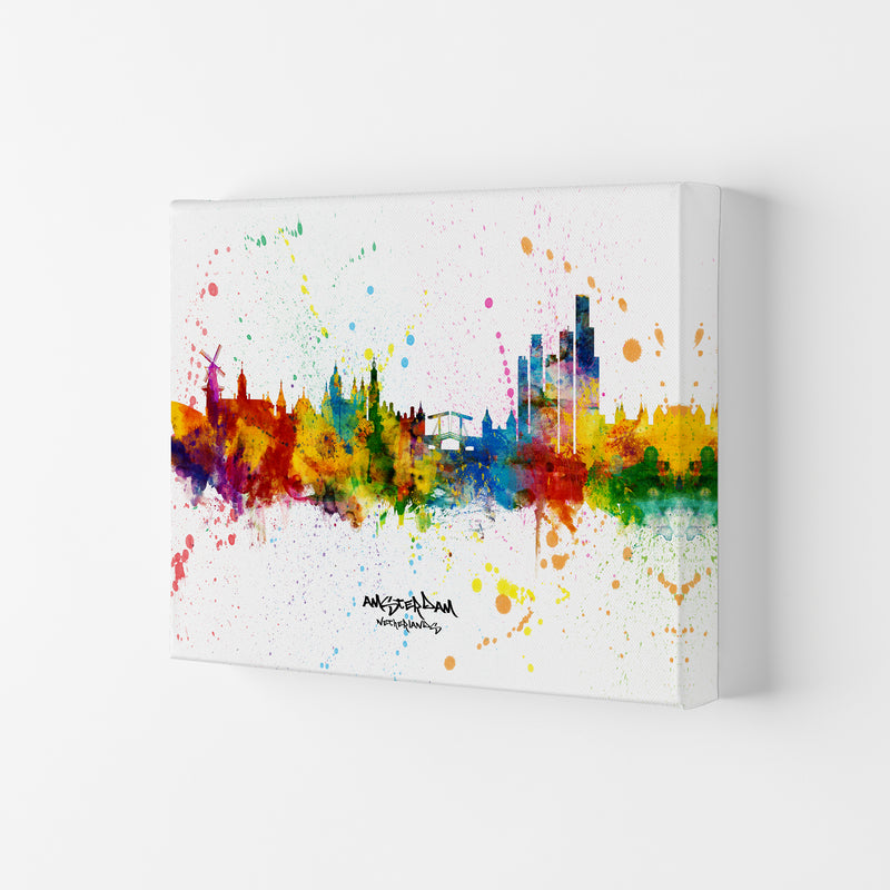 Amsterdam Netherlands Skyline Splash Art Print by Michael Tompsett Canvas