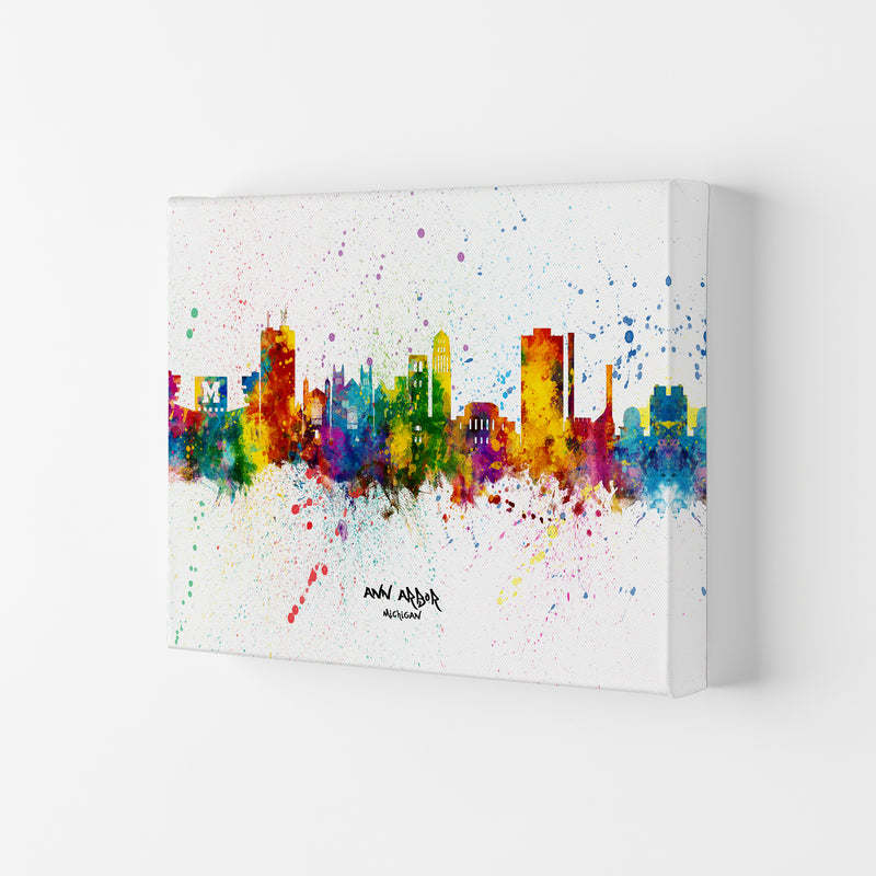 Ann Arbor Michigan Skyline Splash Art Print by Michael Tompsett Canvas
