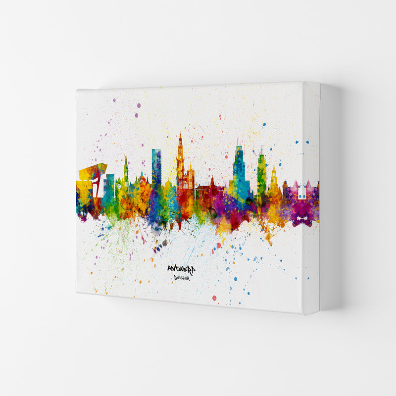 Antwerp Belgium Skyline Splash Art Print by Michael Tompsett Canvas