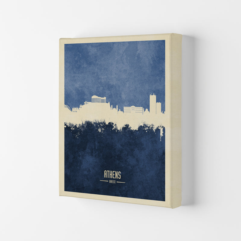 Athens Greece Skyline Portrait Navy Art Print by Michael Tompsett Canvas